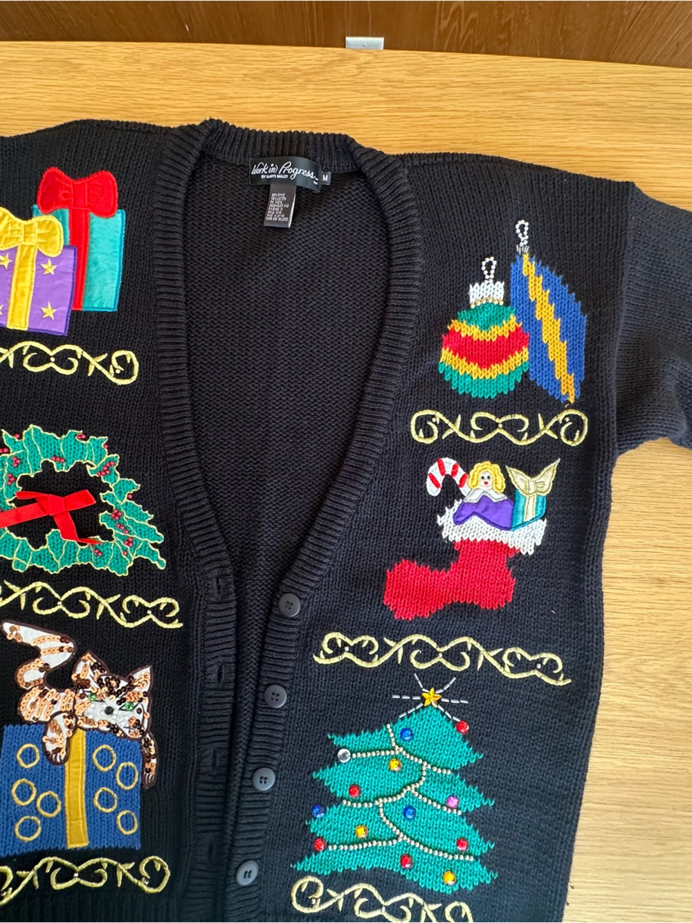 Holiday Embroidered Black Women's Cardigan Sweater